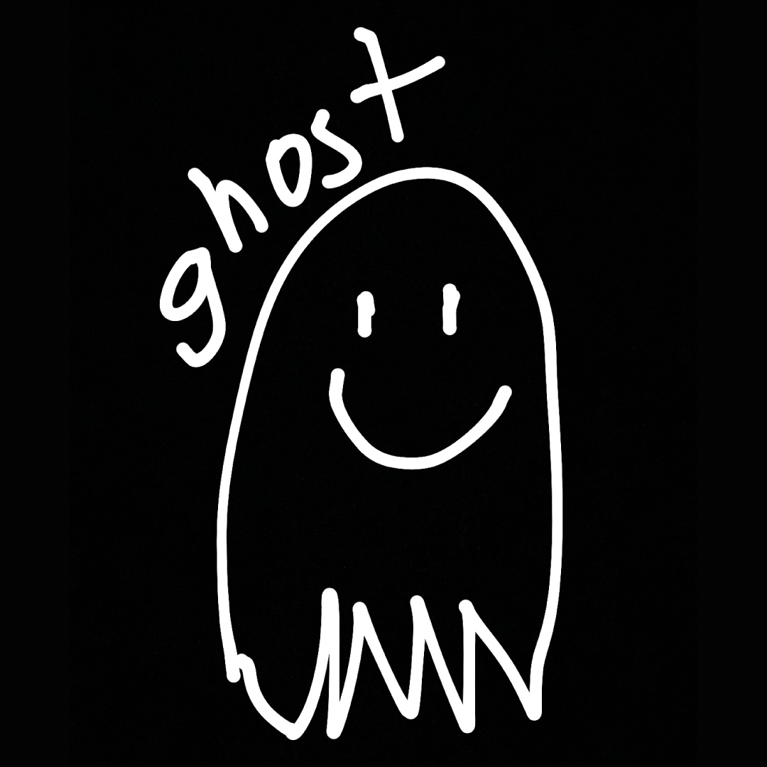 Wicked Clothes ghost mascot — a smiling hand-drawn ghost