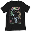 A Cryptid Mash shirt featuring Mothman (mothwoman), Bigfoot (sasquatch), and a lizard man dancing with text that reads CRYPTID MASH and PSEUDO RECORDS