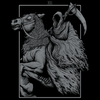 Artwork of the Death tarot card featuring a grim reaper with a scythe riding a horse